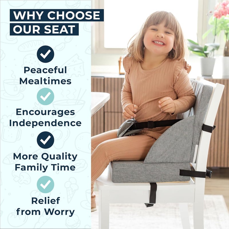 Zedora Toddler Booster Seat for Dining Table Kitchen Chair - High Portable Cushion Child Kids Seats, Restaurant Eating Chair with Adjustable Straps & Non-Slip Base - Image 5